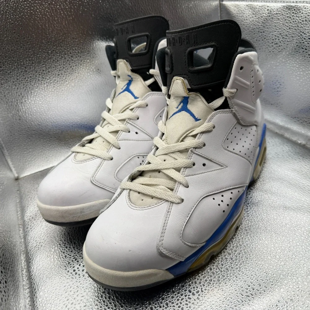 Size‎ 12 Air Jordan 6 Retro 2014 White/Sport Blue-Black Mens Shoes 384664-107